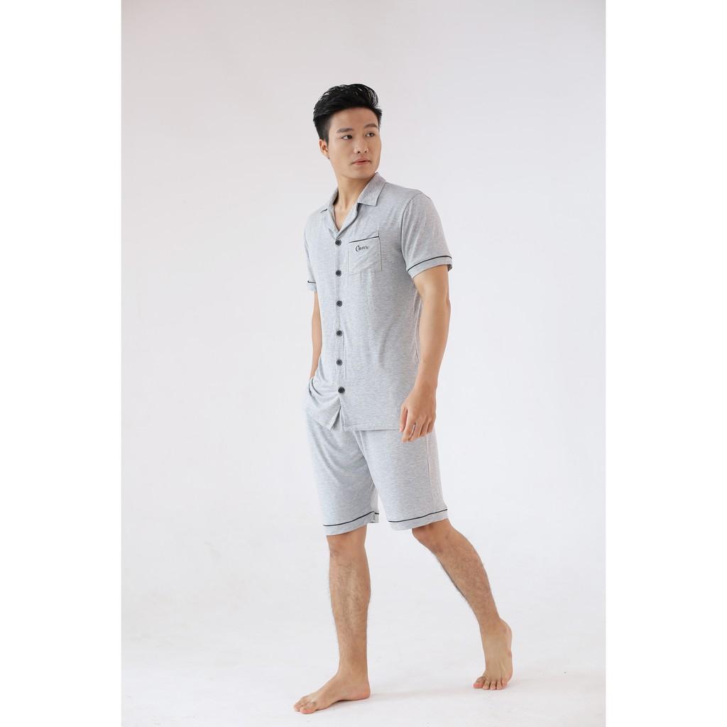 Pyjama nam cộc tay vải bamboo cao cấp Chou's - màu ghi (pre-order)