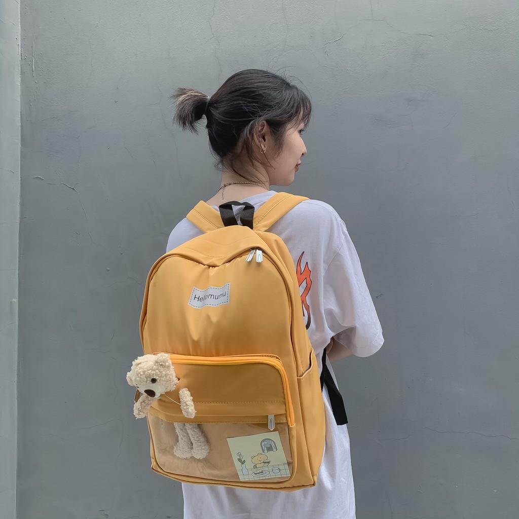 Balo Ulzzang chống nước, Học Sinh Sinh Viên Kèm Gấu Bông Phong Cách Hàn Quốc Cực Dễ Thương, đi học đi chơi !