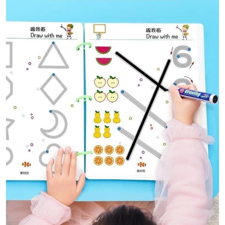 Đồ chơi Montessori giáo dục sớm tập viết tập tô nối điểm nối số luyện cầm bút có thể xoá được