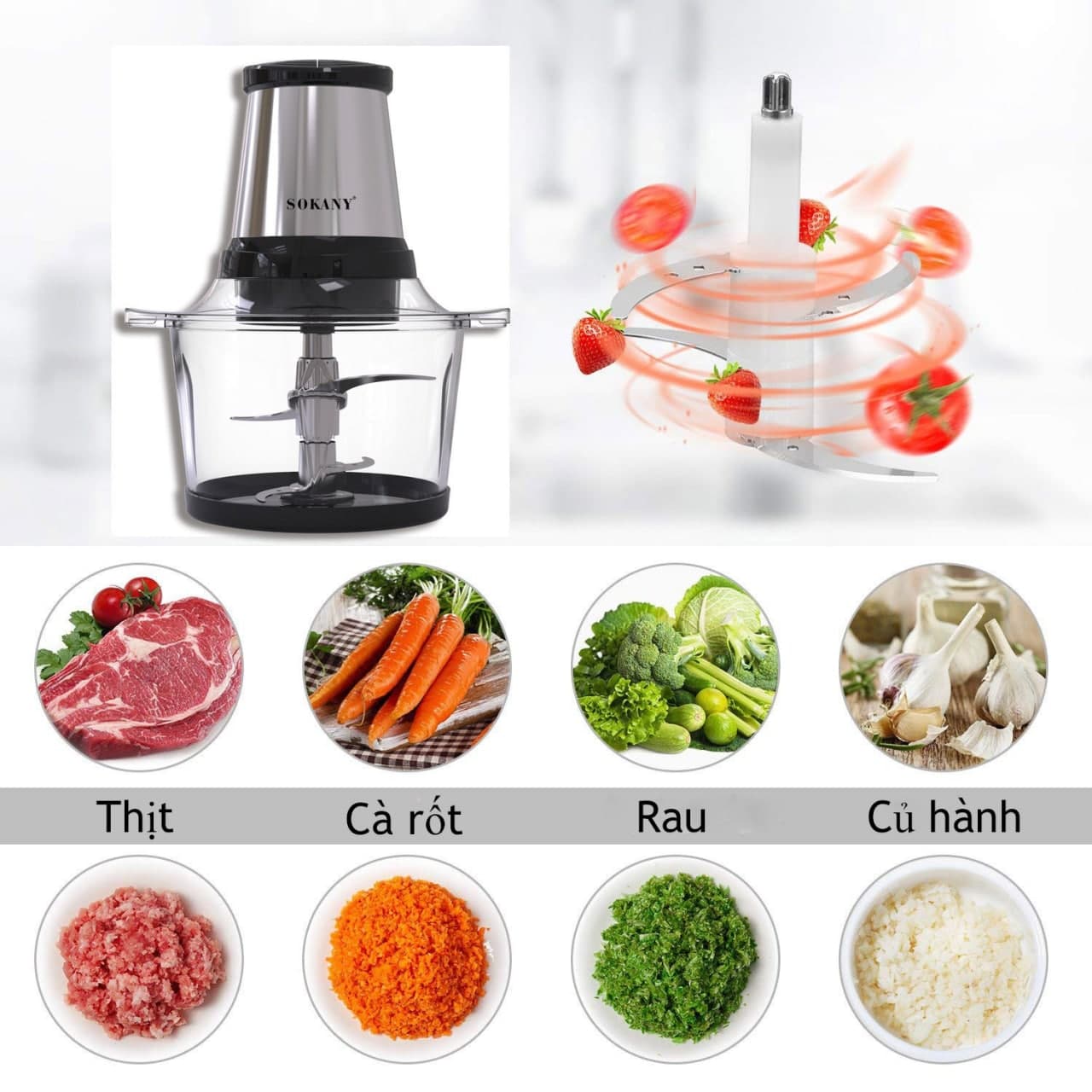 Máy Xay Thịt Đa Năng SOKANY SK7004A Cao Cấp Công Suất 800W Với Cối Thủy Tinh Dung Tích 2L Xay Nhuyễn Mọi Loại Thực Phẩm - HÀNG CHÍNH HÃNG - DELIYA