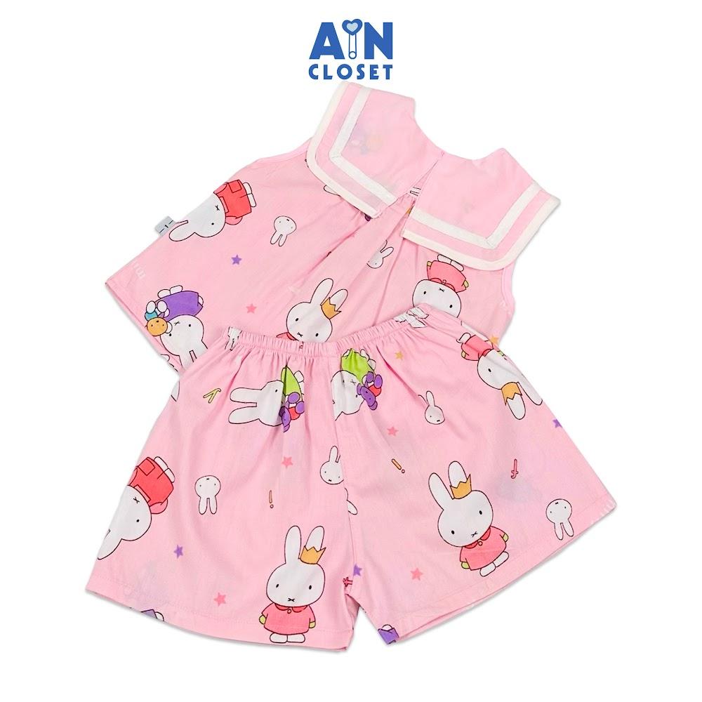 Bộ quần áo Ngắn bé gái Thỏ Miffy hồng cotton - AICDBGHKREBU - AIN Closet