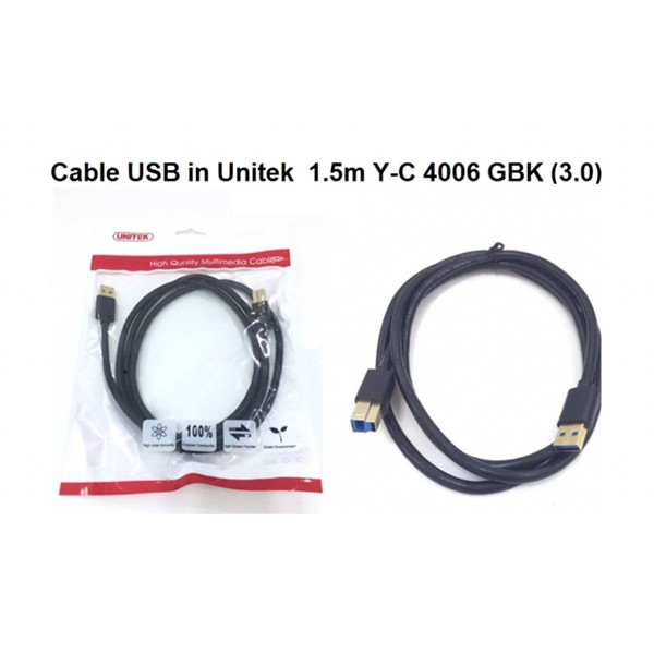 Cáp máy in 3.0 Unitek Y-C4006GBK dài 1.5M  - hỗ trợ tốc độ truyền tải lên đến 5Gbps (Đen) Hàng Nhập Khẩu