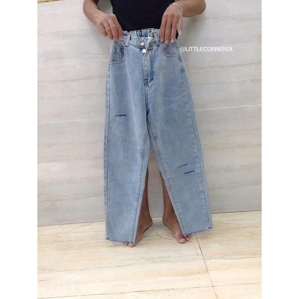 Quần Slim Jean Lưng Chun 2 Nút Rách Kiểu Nam Nữ Unisex lưng cao