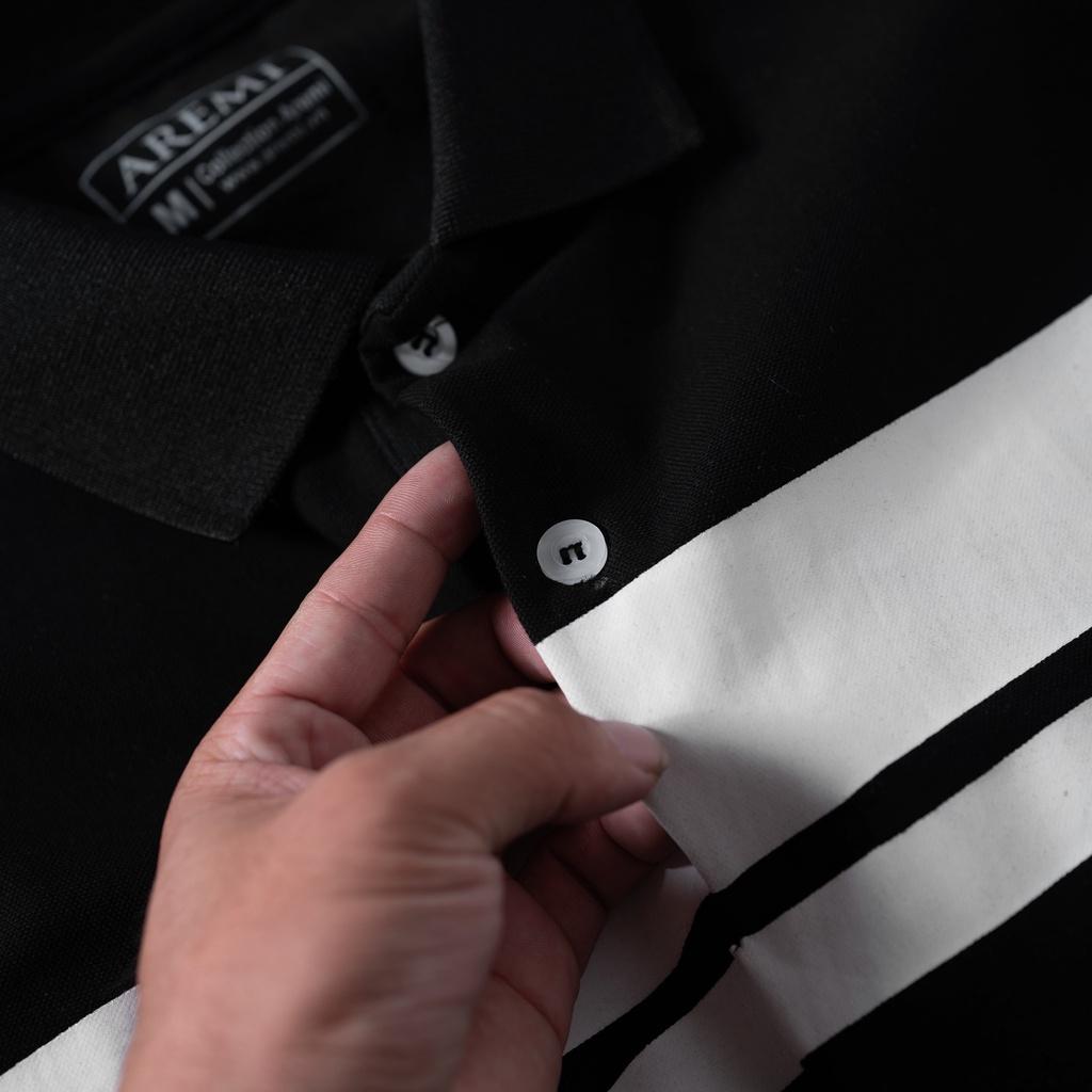 Áo polo nam cổ trụ tay ngắn AREMI, màu đen in chuẩn form, thiết kế sang trọng lịch sự APL0070