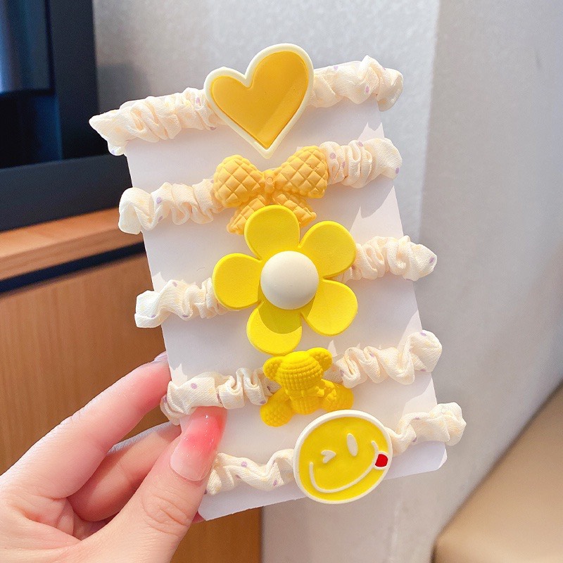 Set 5 Dây Buộc Tóc Màu sắc Kẹo Ngọt, Đính Hoa Nhỏ Xinh Xắn Phong Cách Hàn Quốc