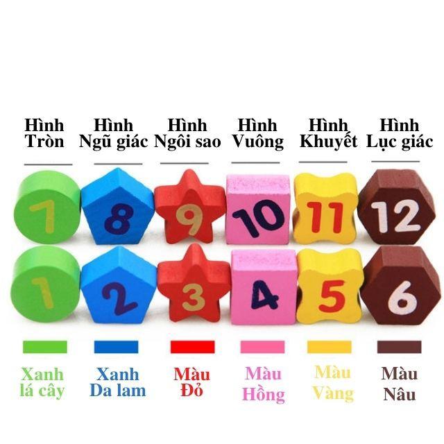 Đồ chơi gỗ đồng hồ số hình khối bằng gỗ giúp bé phân biệt hình khối, máu sắc, cách xem giờ