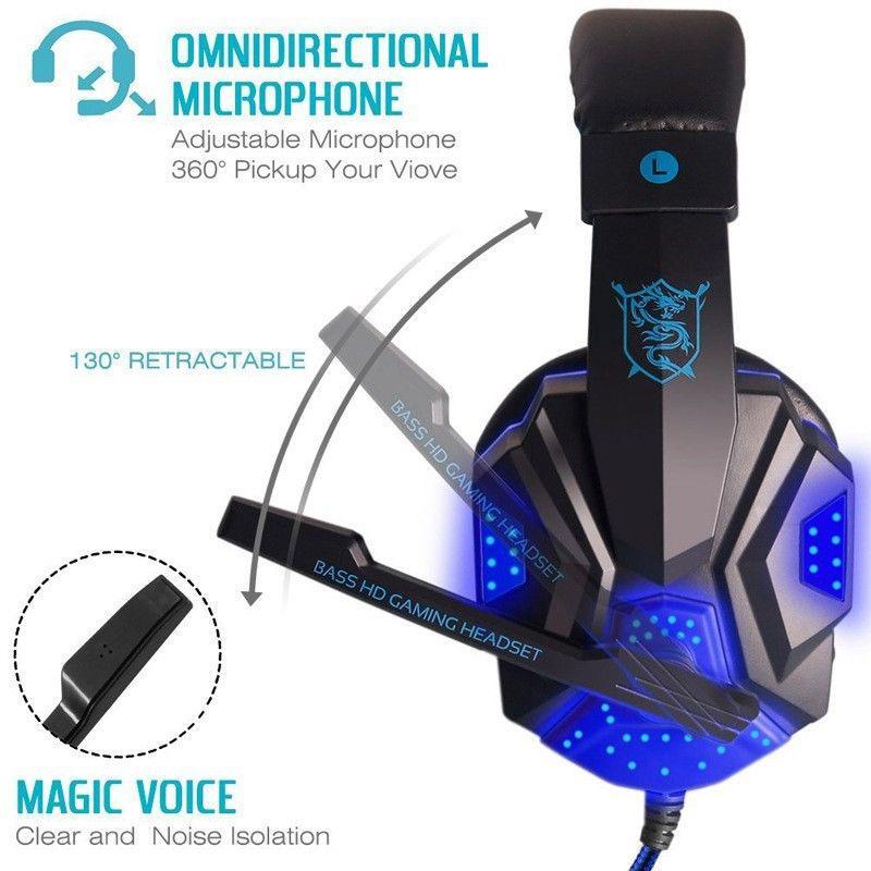 PC780 Tai Nghe Tai Nghe Chụp Tai Có Dây Game Thủ Tai Nghe Âm Thanh Stereo Tai Nghe Có Mic LED Cho Máy Tính PC PS4 Game Thủ Tai Nghe