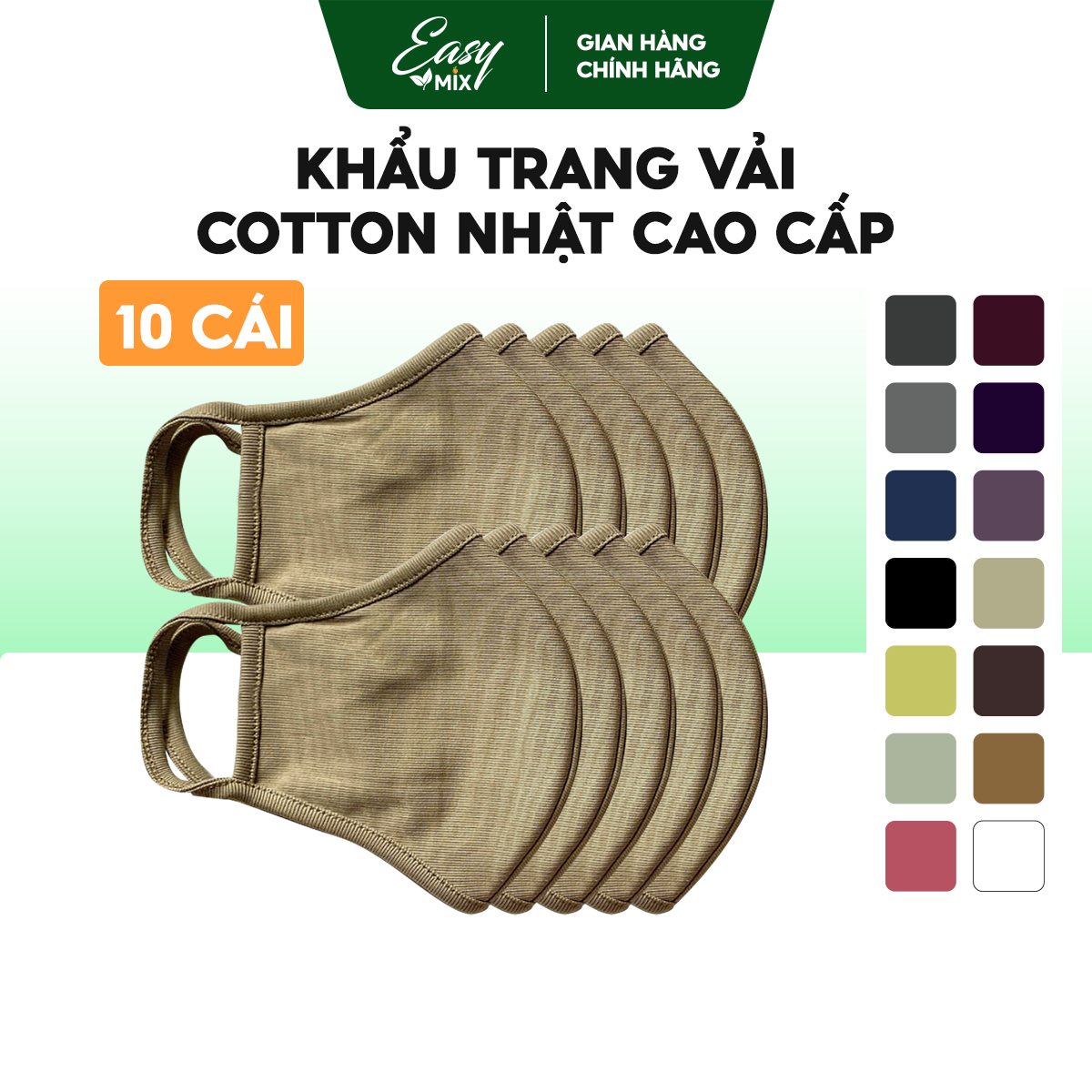 Khẩu Trang Vải Nam Nữ Khẩu Trang Màu Cotton Nhật Cao Cấp Chống Nắng Combo 10 Cái