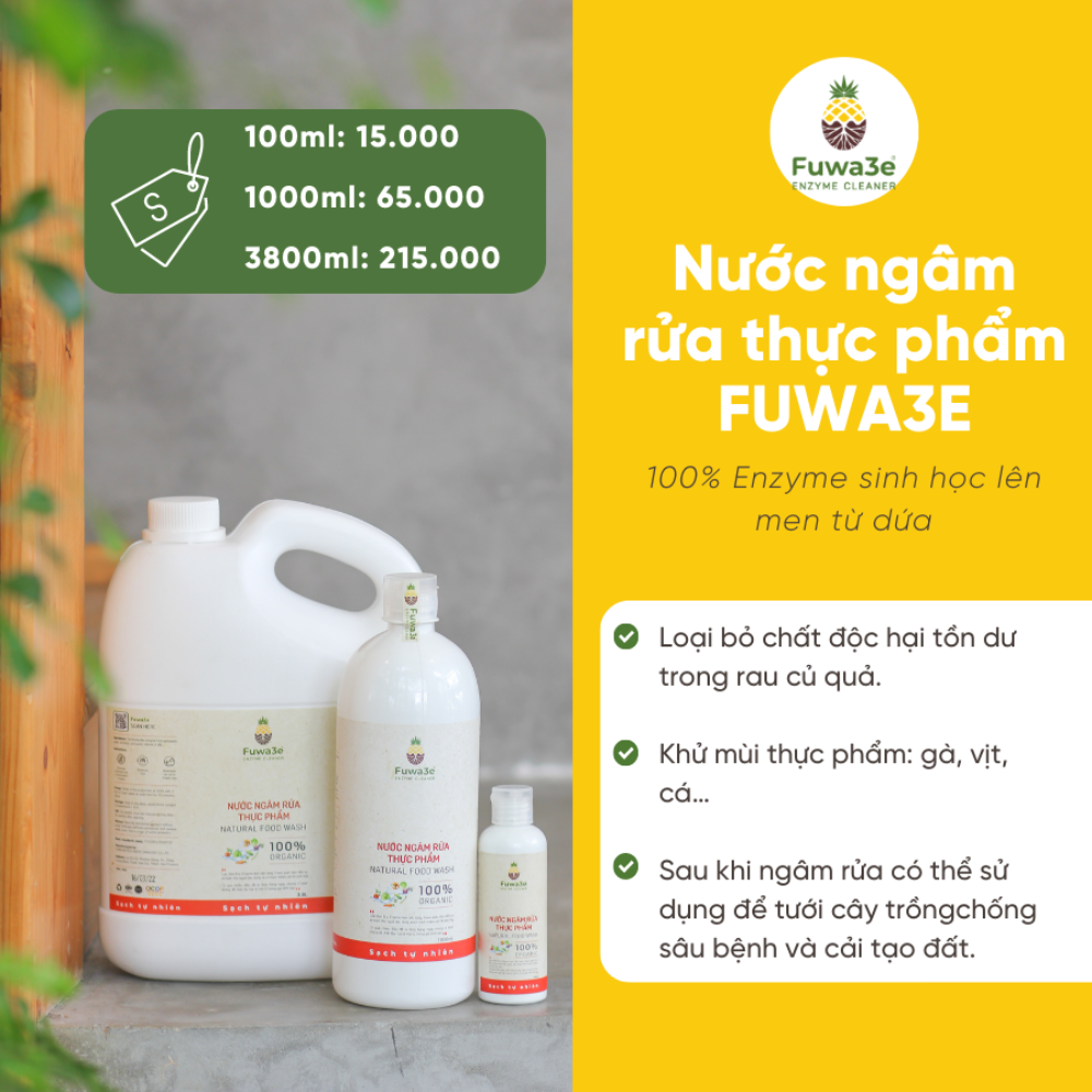 Nước ngâm rửa thực phẩm Fuwa3e làm sạch thực phẩm khử mùi thuốc sâu chất bẩn 3.8L