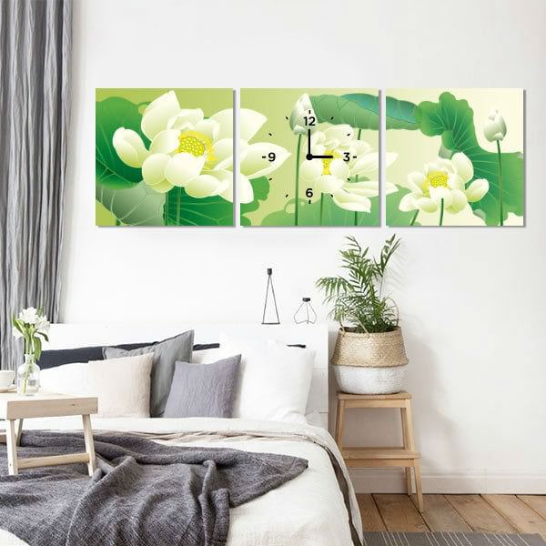 Bộ 3 Tranh Canvas Không Viền Trang Trí &quot;Hoa Sen Trắng&quot; W279