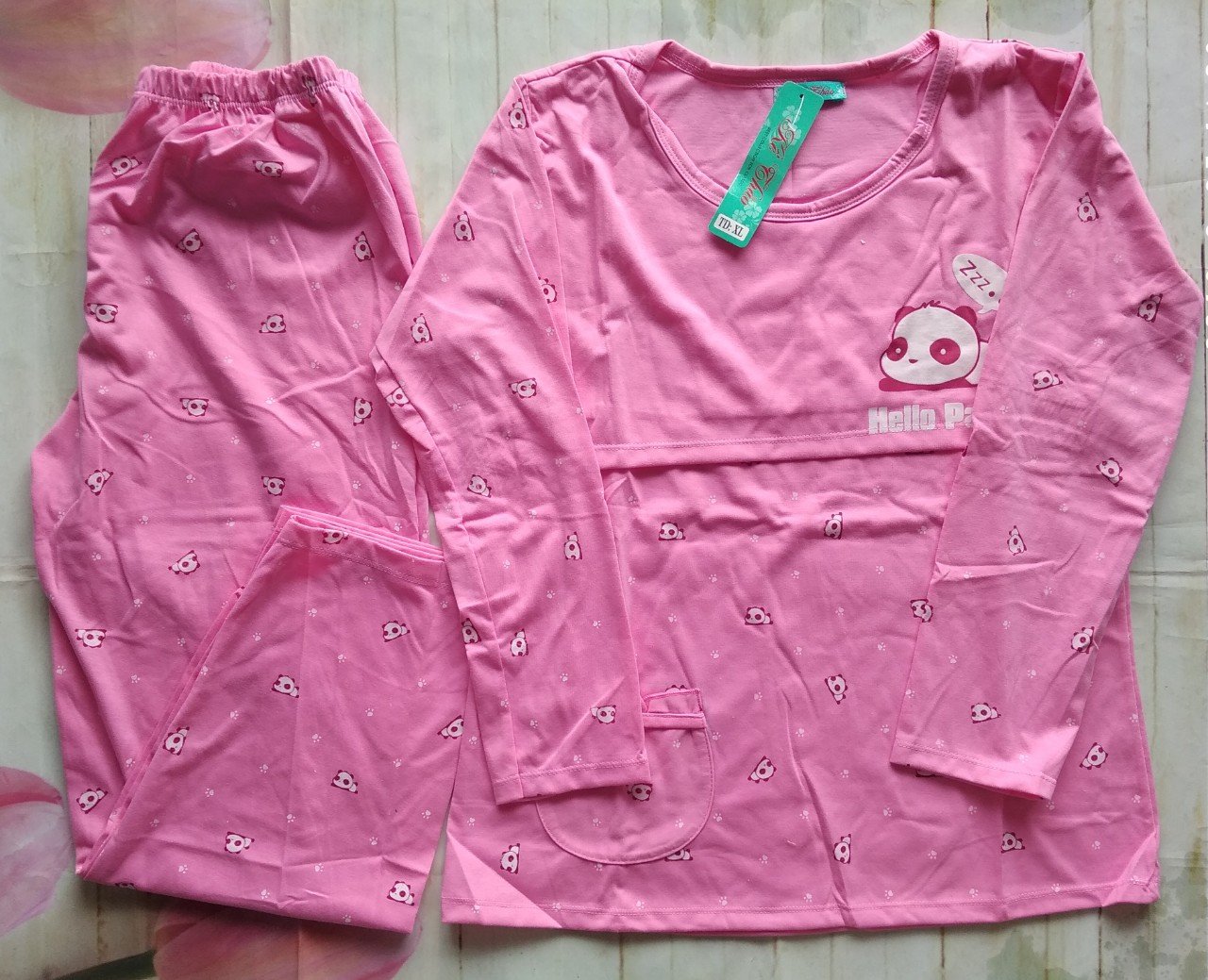 Đồ bộ sau sinh cotton dáng dài tay dài có form to đến 80kg-họa tiết ngẫu nhiên