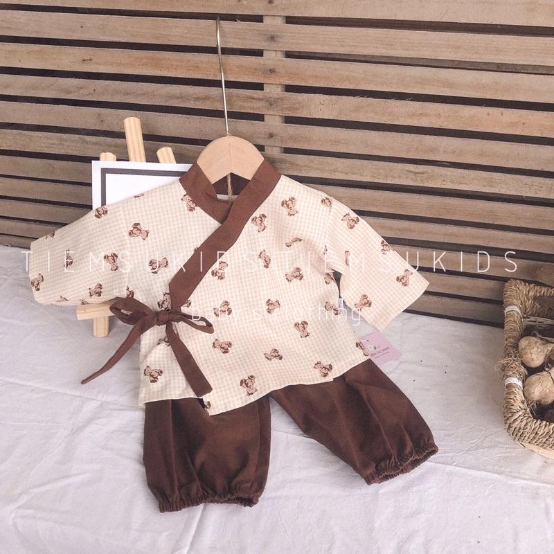 HÀNG THIẾT KẾ - Set hanbok họa tiết gấu nâu xinh xắn cho bé trai 0-2t