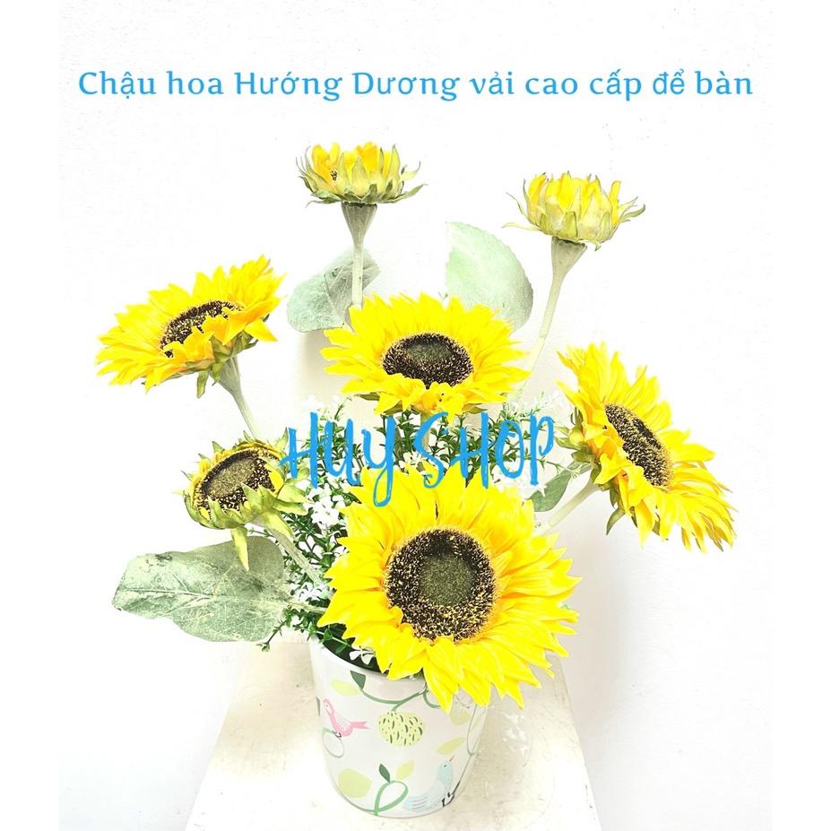 CHẬU HOA HƯỚNG DƯƠNG VẢI CAO CẤP ĐỂ BÀN TRANG TRÍ NHÀ CỬA