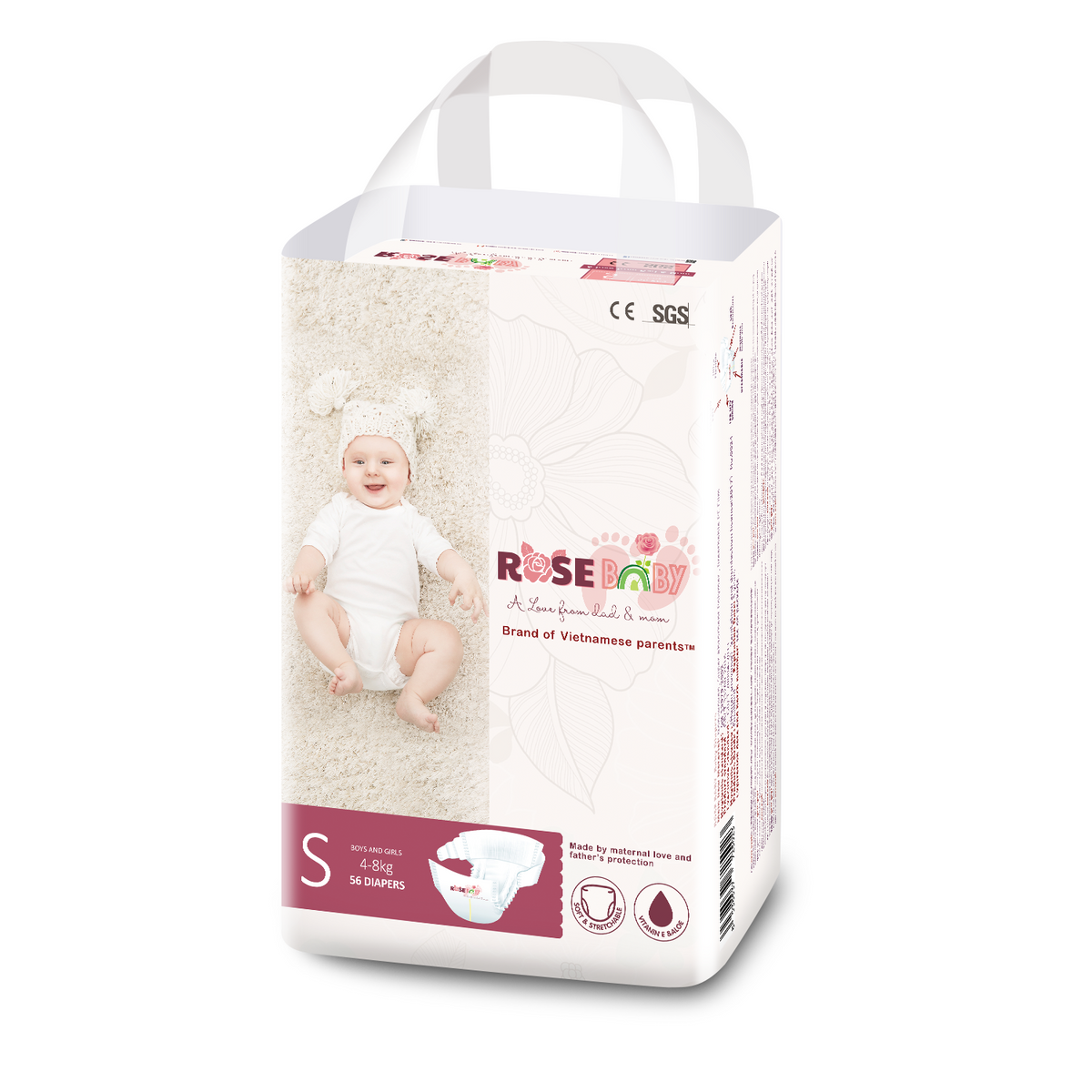 Bỉm tã dán ROSE BABY size S 56 miếng (4-8kg)