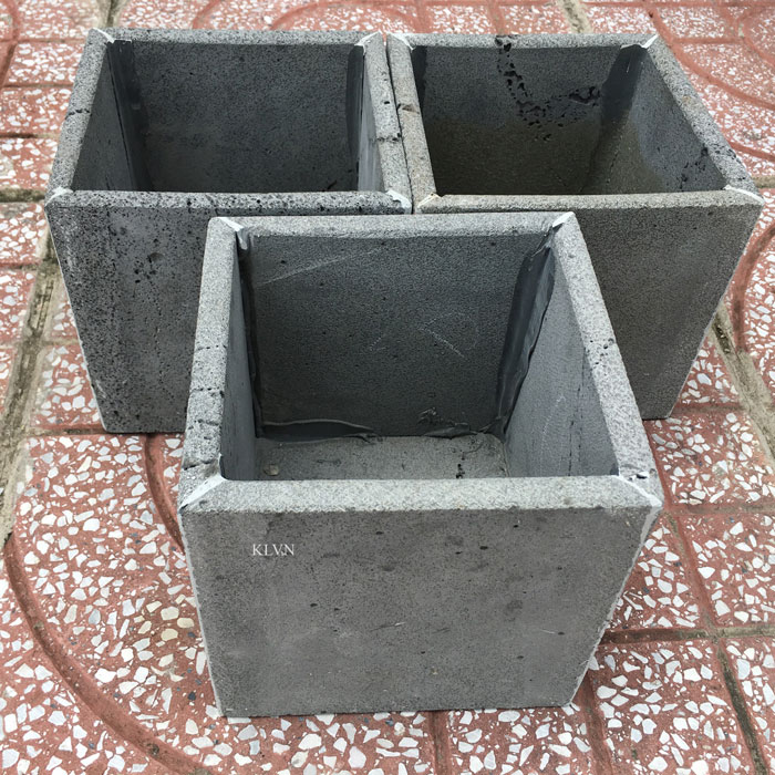 Set 3 chậu cây treo tường hình vuông 15x15x15cm bằng đá ong xám tự nhiên