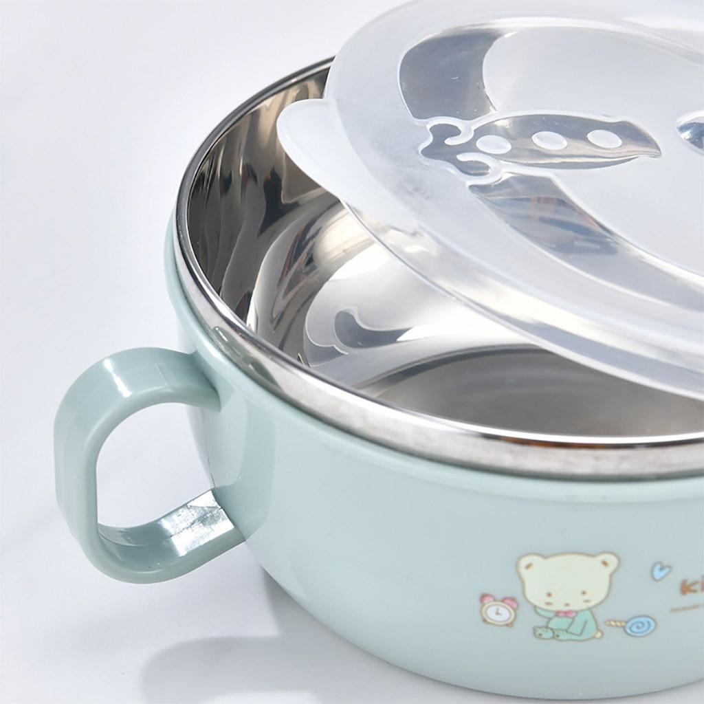 Bát ăn dặm inox giữ nhiệt, có nắp tiện lợi. Chén ăn dặm cho bé kèm thìa