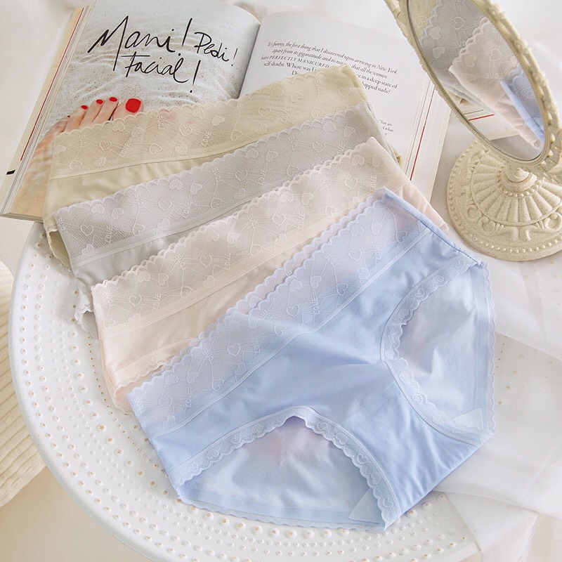 Quần Lót Cotton Cạp Ren Họa Tiết Tim FLQ43