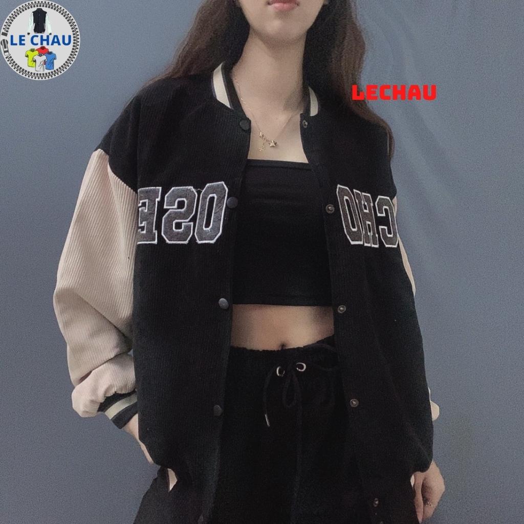 Varsity jacket nhung tăm unisex form rộng áo bomber 2 lớp ulzzang streetstyle nam nữ hottrend CHOOSE, Áo khoác bomber Choose Unisex, kiểu áo khoác ngoài mùa thu chất vải nhung tăm lót dù cao cấp, oversize rộng