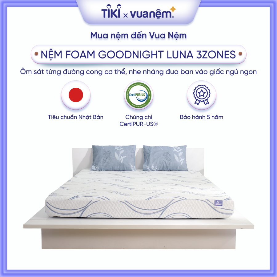 Nệm Foam Premium Goodnight Luna 3zones thoáng khí, êm ái
