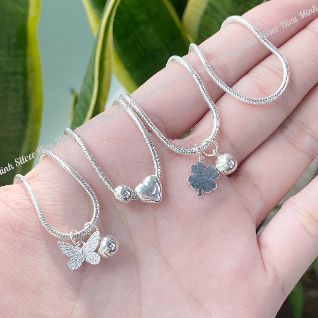 Lắc Tay Nữ Bạc Ta Nguyên Chất S99 Dây Mì Mix Charm Chính Hãng BẠC HIỂU MINH LTU615