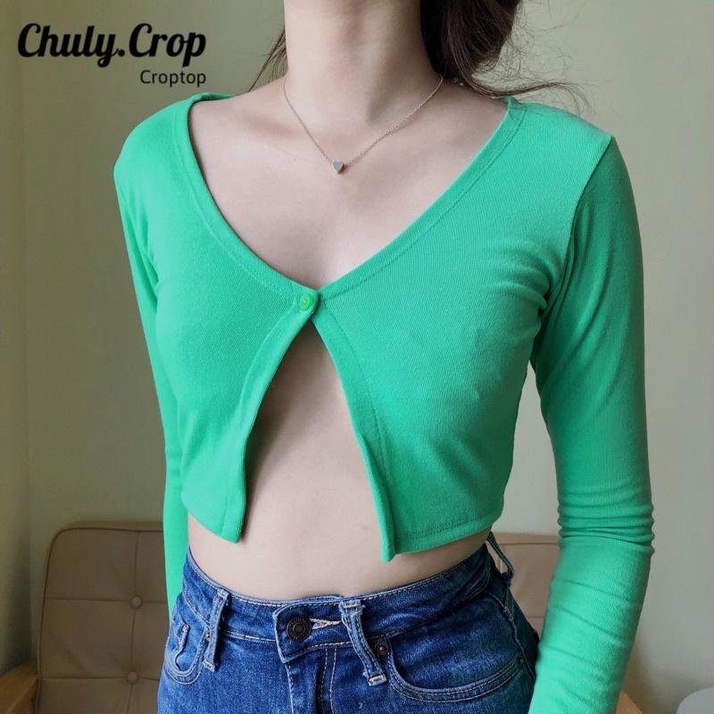 áo Croptop tay dài ôm body cực sexy - Hình thật 100