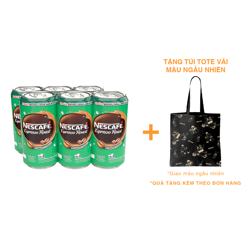 [Tặng Túi Tote Vải Màu Ngẫu Nhiên ] Combo 6 Lon Cà phê uống liền NESCAFÉ Espresso Roast (lon 180ml)