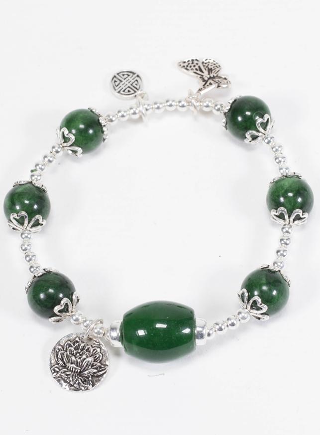 Vòng Đá Cẩm Thạch Sơn Thủy Phối Lu Thống & Charm Hoa Sen 10mm Ngọc Quý Gemstones