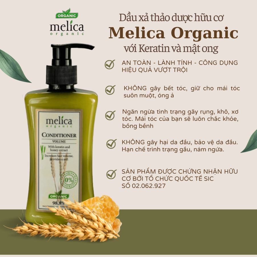 Dầu xả thảo dược hữu cơ ngừa rụng tóc, kích thích mọc móc Melica Organic 300ml Keratin và Protein thủy phân