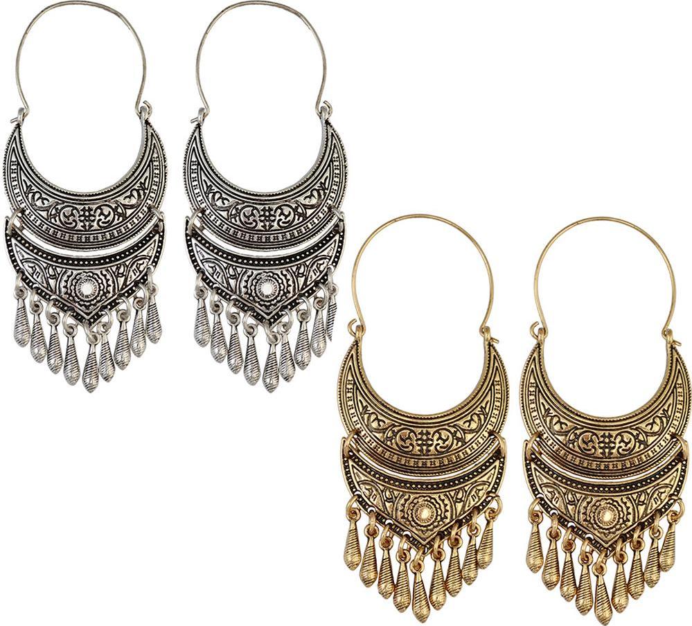 Retro Tibetan Silver/Gold Hoop Earrings Ethnic Tribal Boho Dangle Earrings