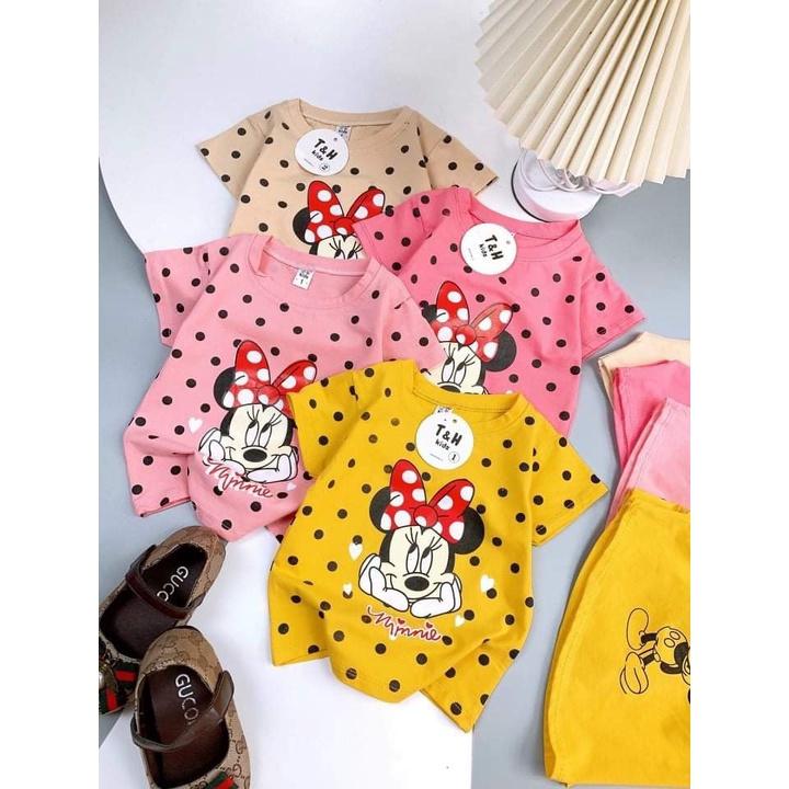 Bộ Quần Áo Trẻ Em Cộc Tay In Hình Micky Dễ Thương Vải Coton Cho Bé Gái Từ 20-40kg