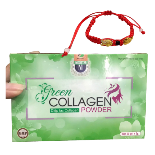 Thực Phẩm Bảo Vệ Sức Khỏe Diệp lục Collagen (Green Collagen Powder) + Tặng kèm Vòng Phong Thủy - đẹp da, chống lão hóa, cân bằng nội tiết
