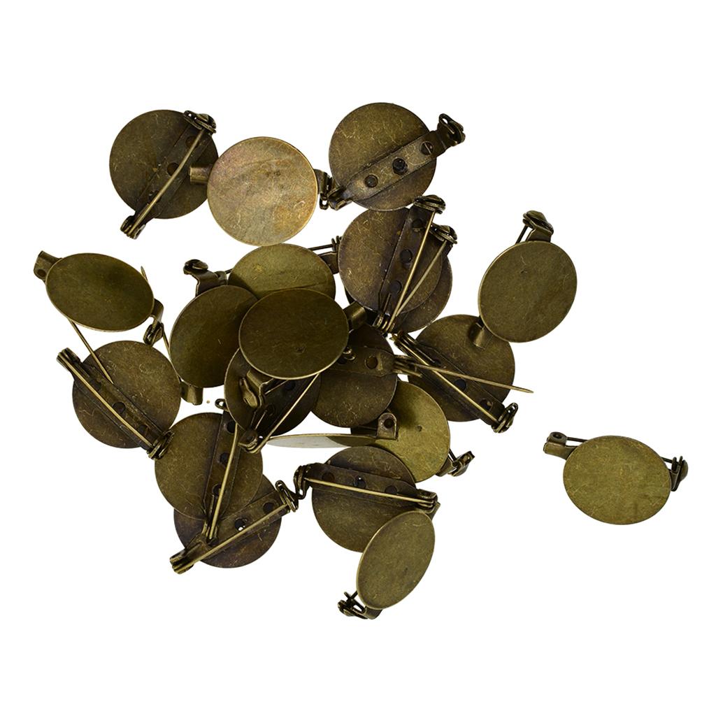 20x Round Brooch Base Blank Tray with Safety Pin Back DIY Jewelry Making Accessories