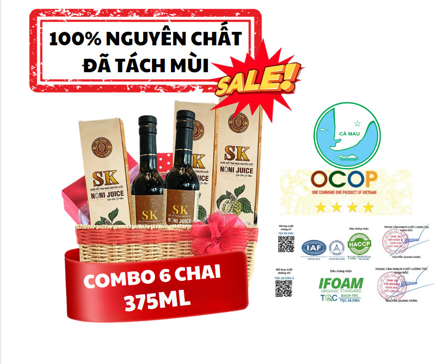 Combo 6 chai Nước cốt trái nhàu SK Noni Juice Premium 375 ml