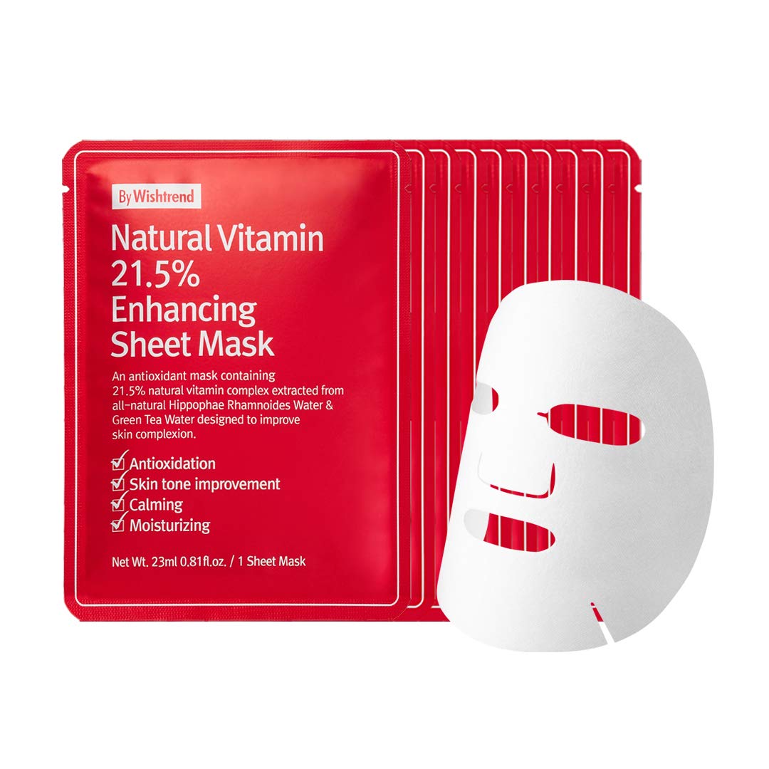 Combo 10 Mặt nạ giấy dưỡng trắng da làm mờ vết thâm By Wishtrend Natural Vitamin C 21.5 Enhancing Sheet Mask 23ml x10