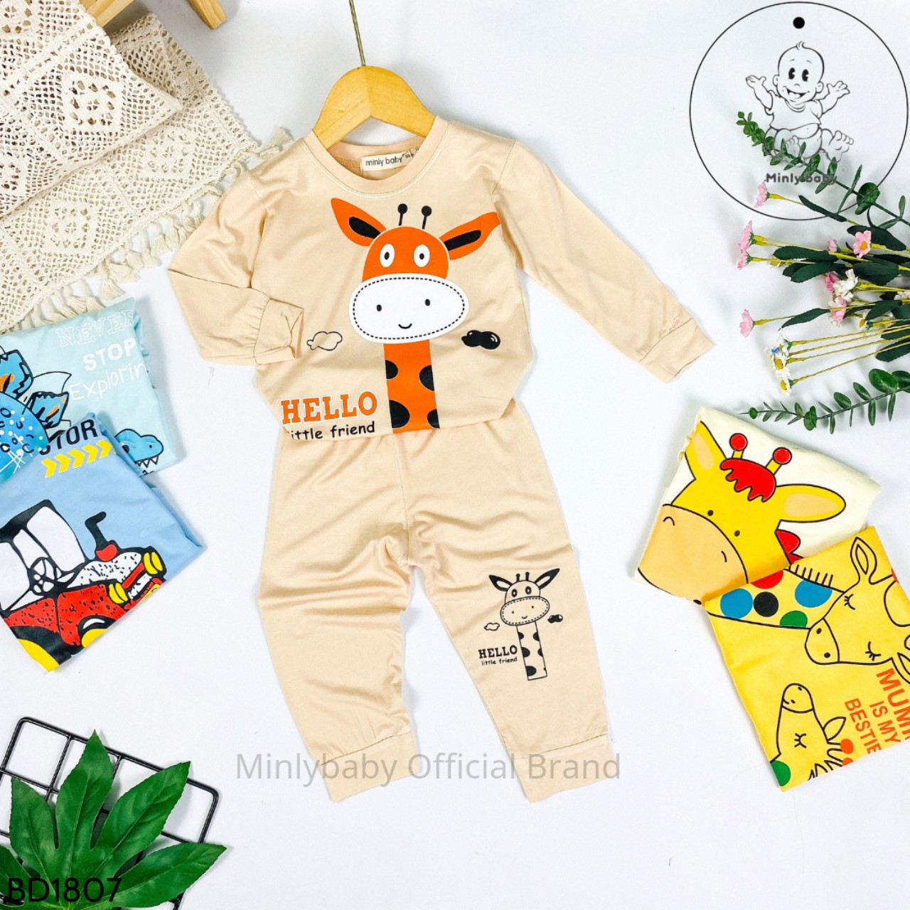 Bộ Dài Tay THUN LẠNH MINKY MOM In Hình Toàn Thân Dễ Thương Cho Bé
