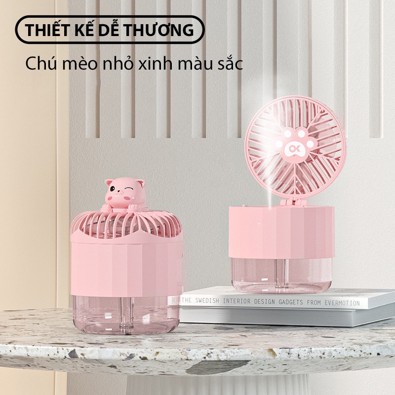 Quạt mini phun sương tích điện kết hợp đèn ngủ tiếng ồn thấp pin 1500mAh hàng nội địa trung - QMN04