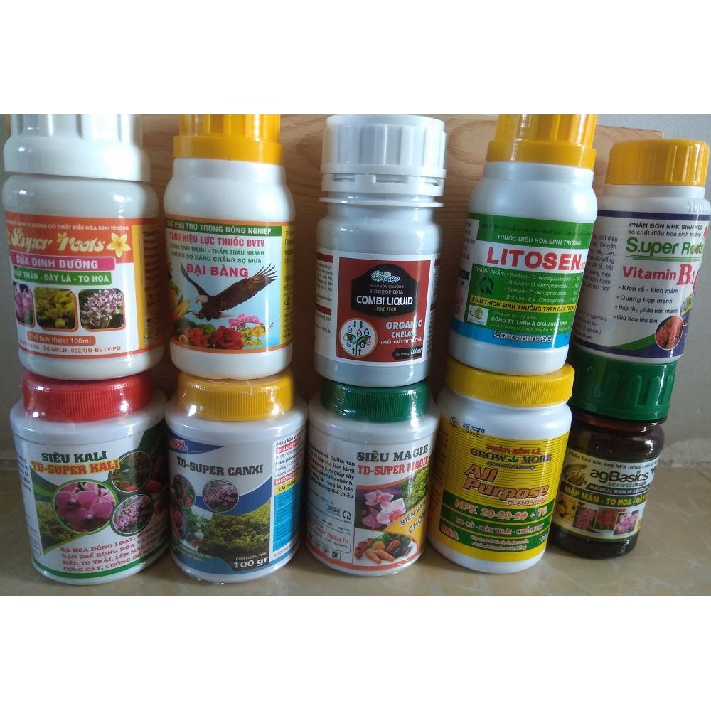 Combo 9 loại phân bón chăm sóc hoa lan, cây cảnh trong mùa mưa - chai 100 gram