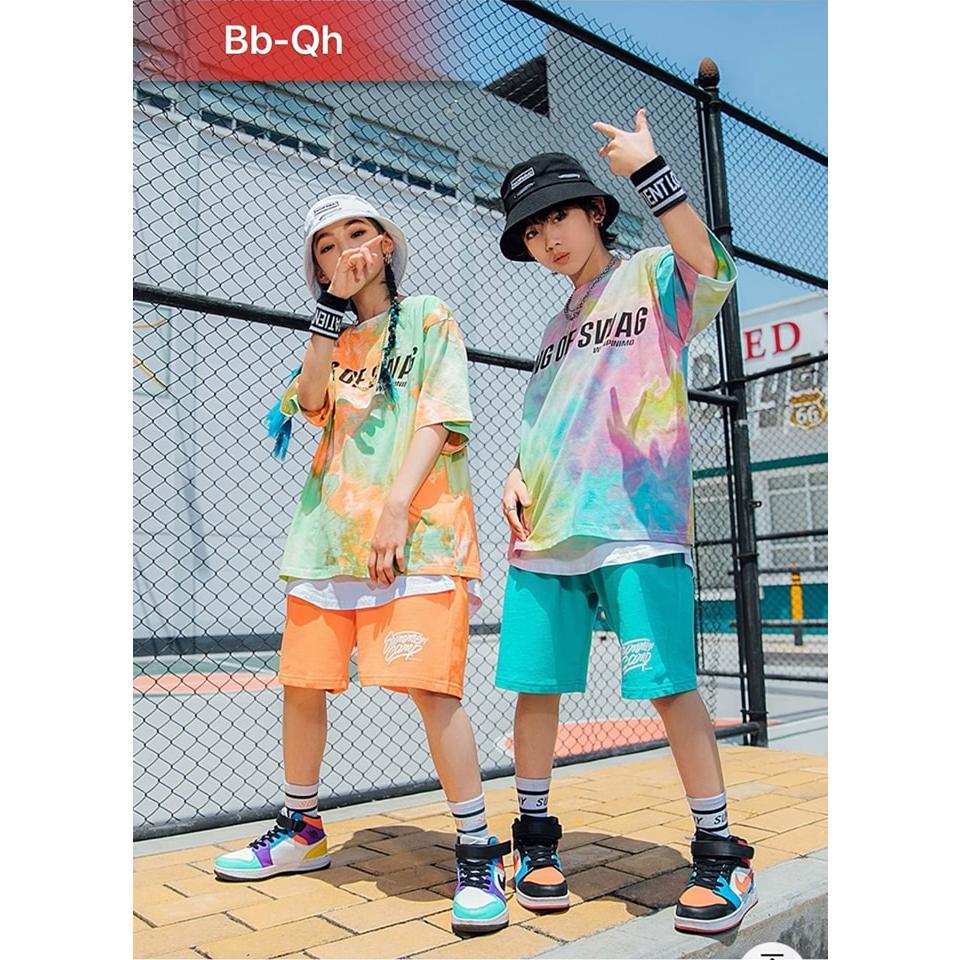 Đồ bộ cho bé trai và gái form rộng phong cách Hàn Quốc màu loang size 20-65KG chất thun cotton xịn mềm mịn mát