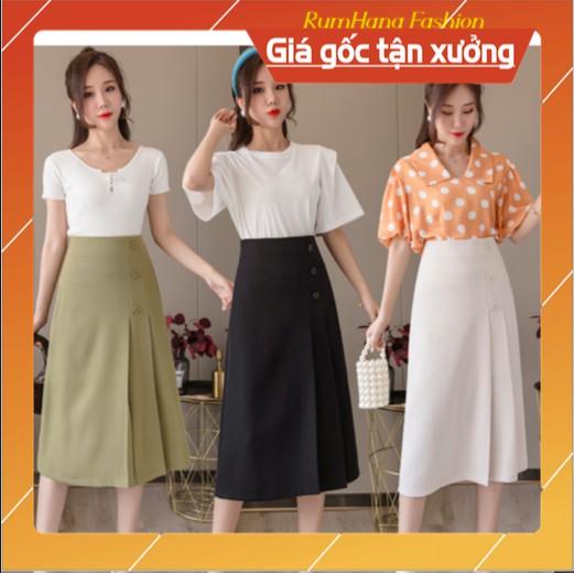 Chân váy xinh qua gối phối cúc CV12 RumHana