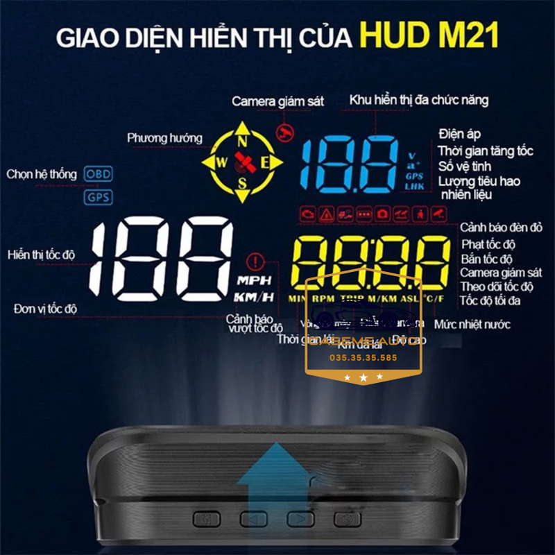 HUD M21/M24 – Thiết Bị Hiển Thị Tốc Độ Kính Lái, Cảnh Báo Giao Thông, OBD &amp; GPS - Hàng Nhập Khẩu