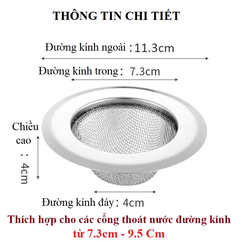 Tấm lưới lọc rác bồn rửa chén, chậu rửa bát, khe thoát nước nhà tắm thông minh Inox chống han gỉ - Đường kính 11.3 cm 