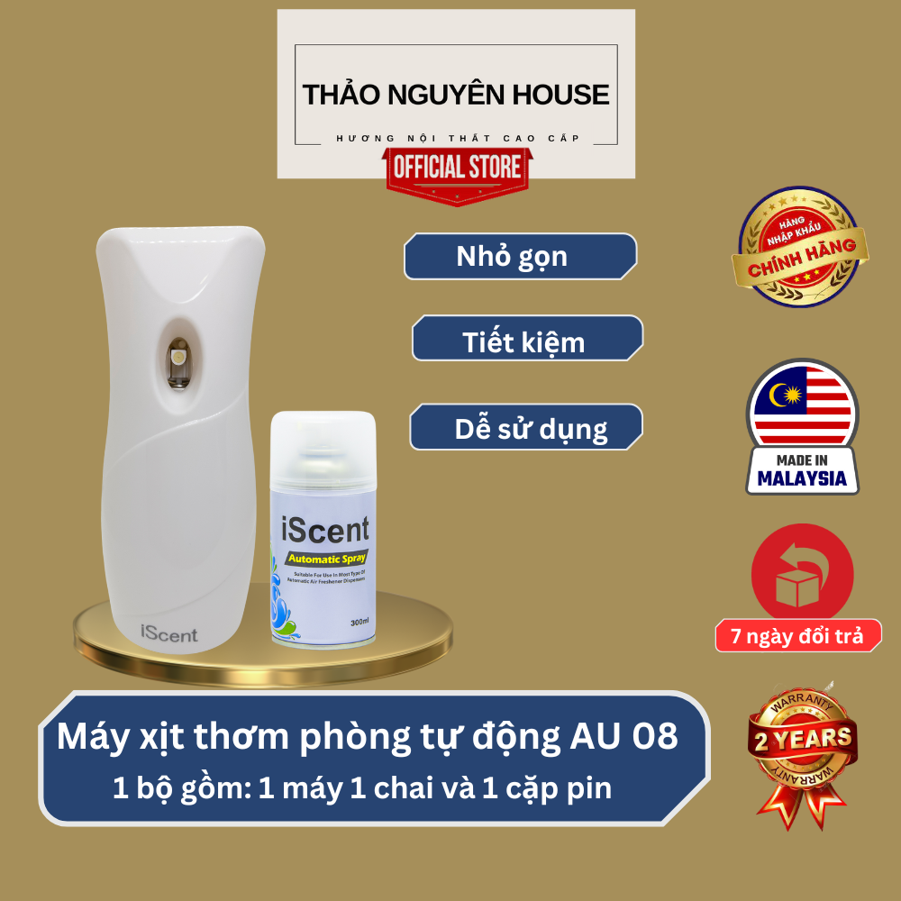 Bộ Máy xịt phòng tự động Iscent AU-08 + Bình xịt phòng Iscent + Pin