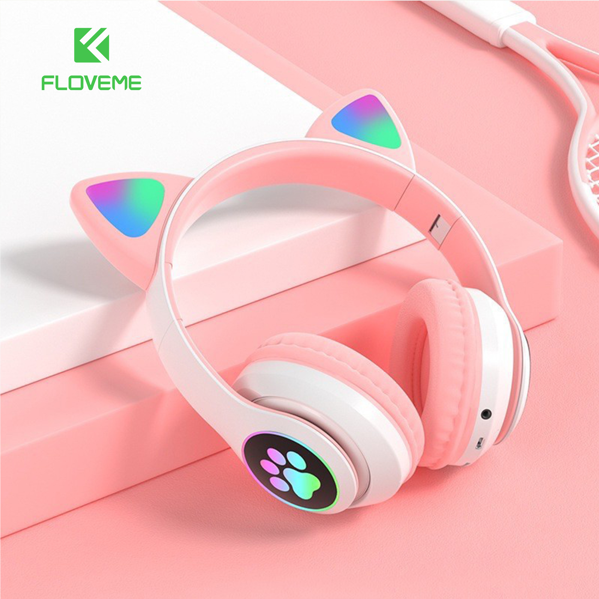 Tai nghe mèo FLOVEME VZV 23M – Thiết kế  dễ thương &amp; Đèn LED nhấp nháy  – Công nghệ âm thanh HIFI - headphone có micro – hỗ trợ điều chỉnh âm lượng  - Hàng chính hãng