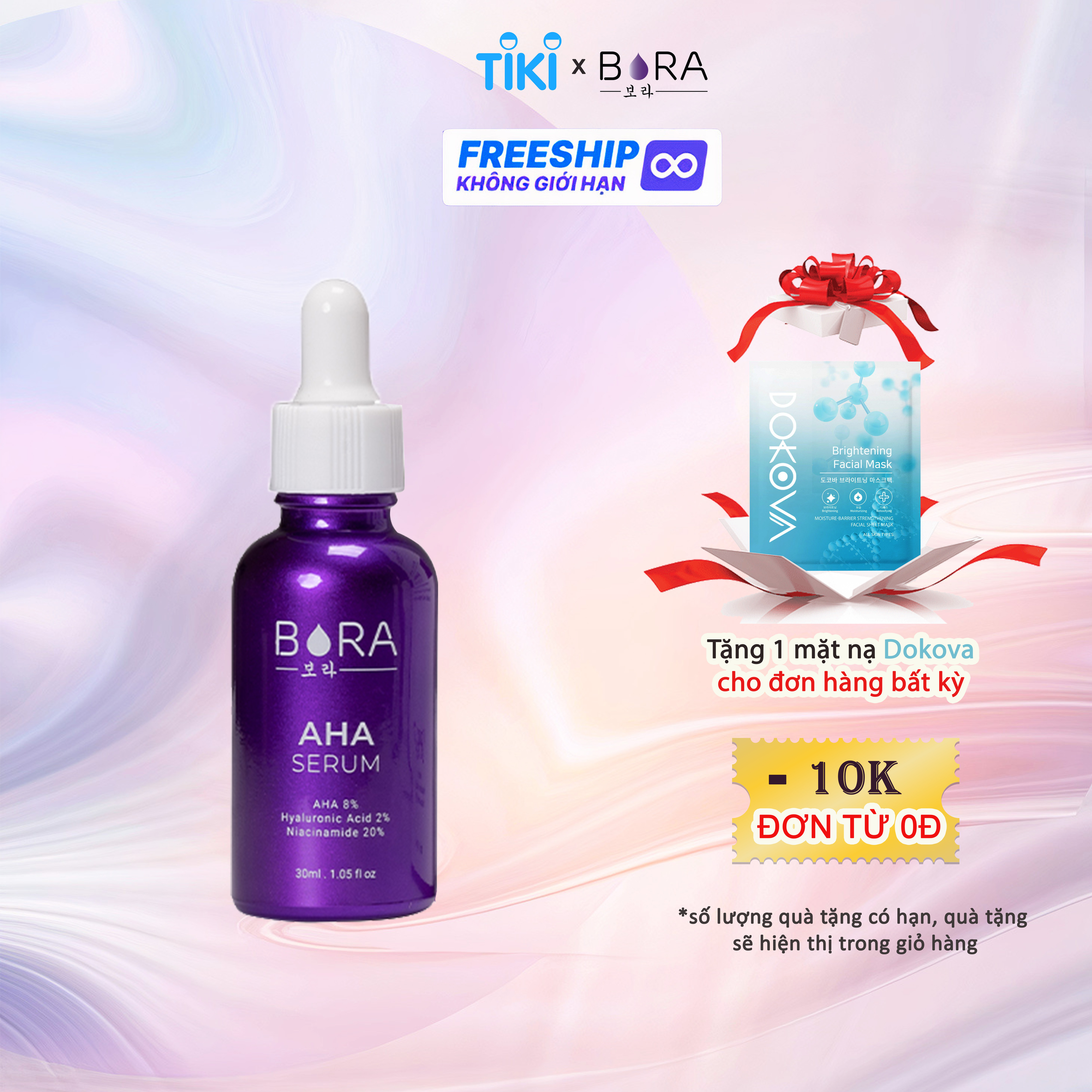 Tinh chất tẩy tế bào chết, cấp ẩm và làm sáng da Bora AHA 8% lọ 30ml