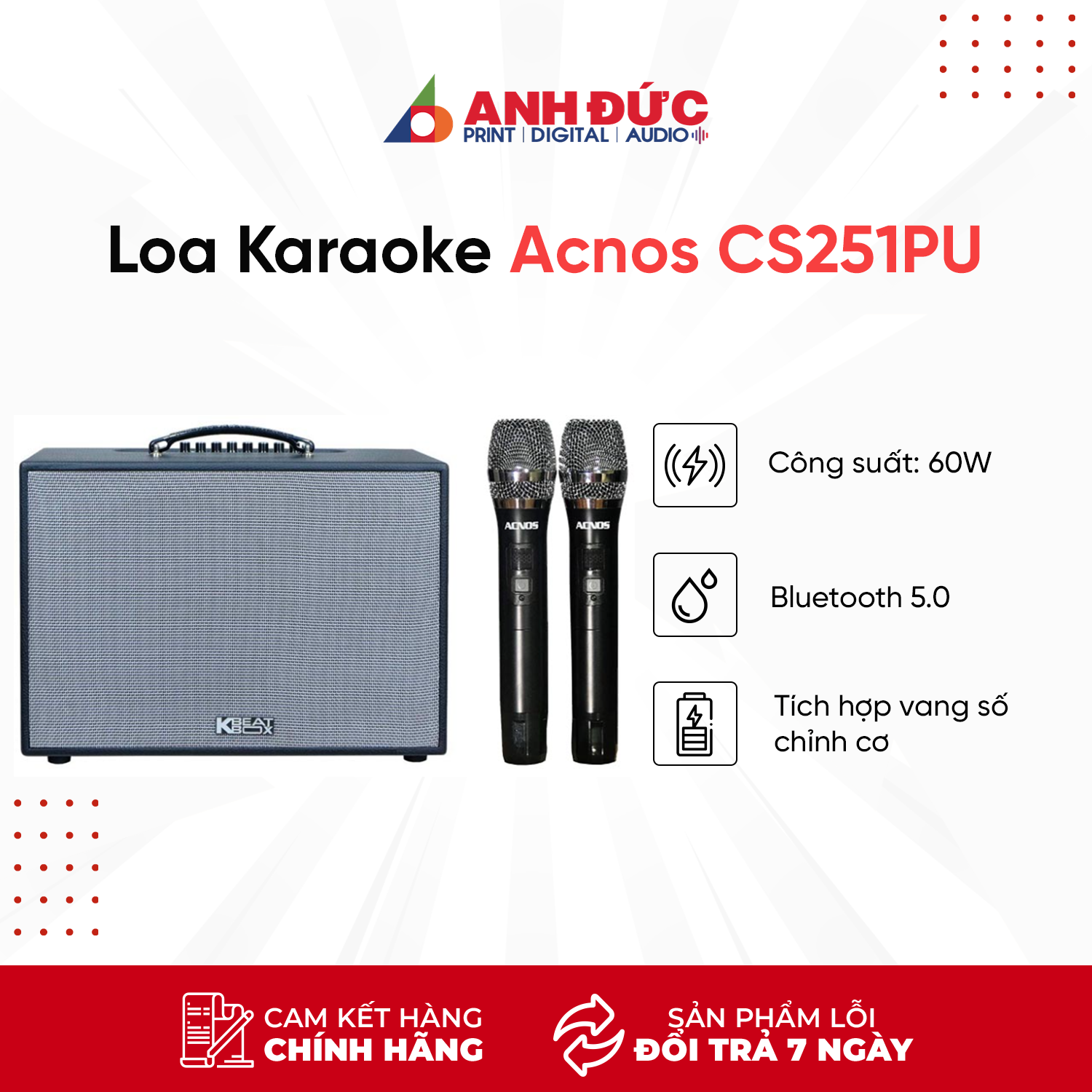 Loa Karaoke Acnos CS251PU - Kèm 2 Micro Không Dây - Hàng Chính Hãng Phân Phối SơnCaMedia