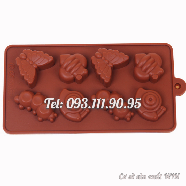 Khuôn silicon làm bánh, rau câu 8 con bướm, con sâu, con bọ - Mã số 1271