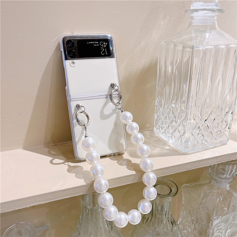 Ốp lưng trong suốt chống sốc kèm dây đeo ngắn dài sang chảnh dành cho Samsung Z Flip 3