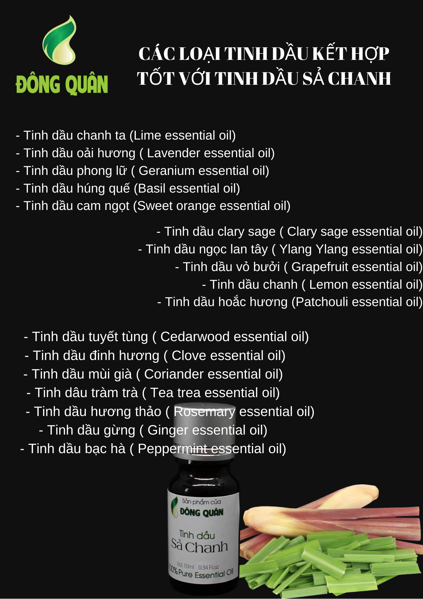 Tinh dầu sả chanh nguyên chất Đông Quân dung tích 10ml/lọ
