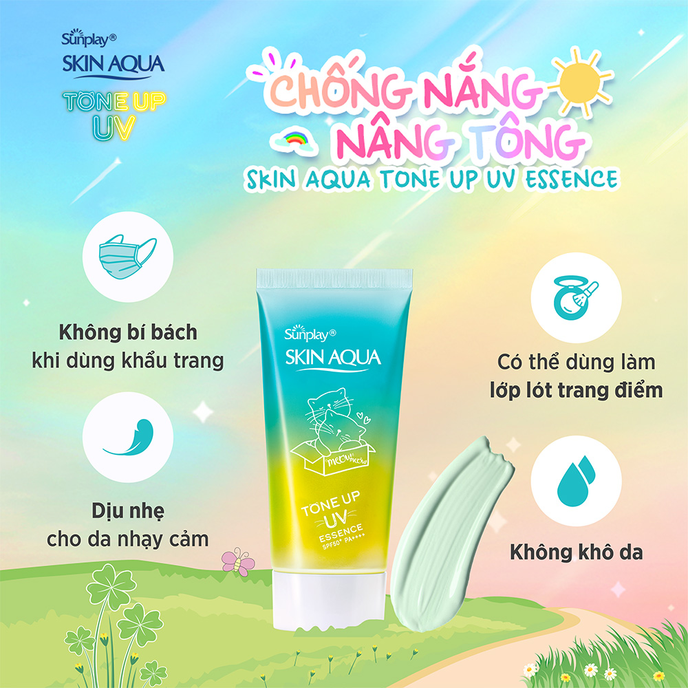 Tinh chất chống nắng nâng tông dành cho da dầu/hỗn hợp Sunplay Skin Aqua Tone Up UV Milk (Mint Green) (dành cho da sáng, có khuyết điểm đỏ) (50g)