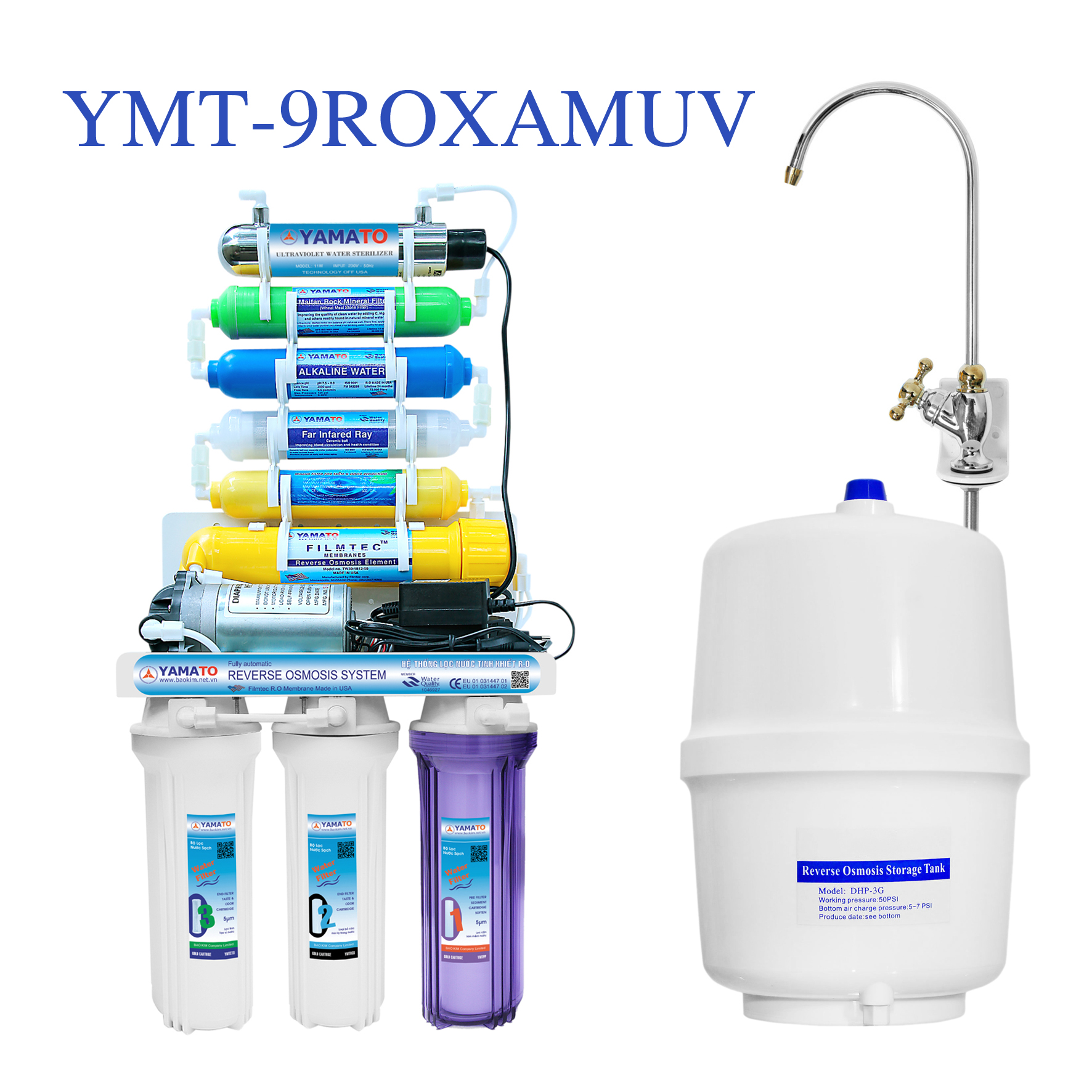 Máy lọc nước R.O YAMATO 9 cấp lọc có đèn UV - YMT-9ROXAMUV- Hàng chính hãng